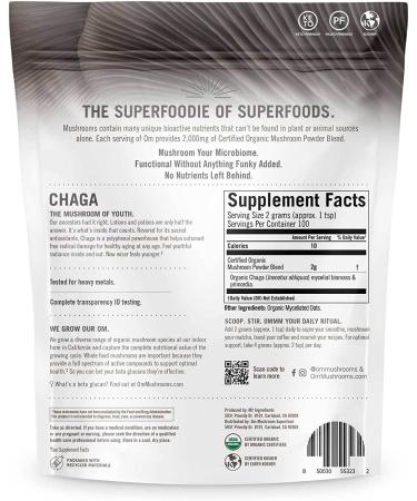 Om Mushrooms Chaga Powder - Certified Organic 7.05 oz (200g) | 100% Pure Mushroom Supplement - Buy Online on GoSupps.com