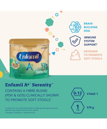 Enfamil A+ Serenity Baby Formula Designed to promote soft stools with Omega-3 DHA & fibre blend. Reusable Powder Tub 578g - Buy Online on GoSupps.com