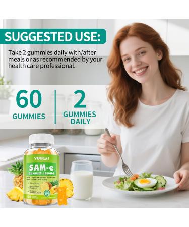 Pack of 2 SAM-e Gummies Sugar Free 1600mg SAM e Supplement with L-Tyrosine Vitamin B Complex & NAC CoQ10 Pineapple Flavor 120 Count 120 Count (Pack of 1) - Buy Online on GoSupps.com