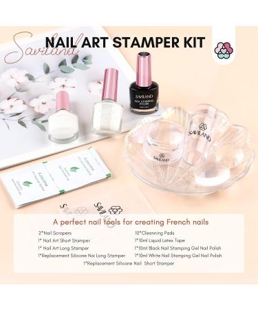 Saviland French Nails Stamp Kit - 10 Partly French Nail Stamps Gel Polishes Latex Band & Replaceable Head - Ideal for Stunning Nail Art - Buy Online on GoSupps.com