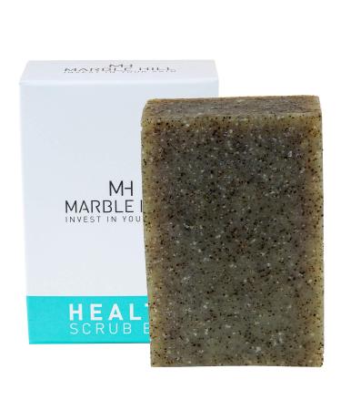 Marble Hill Health Scrub Bar Tea Tree Oil Soap Anti-Fungal Antibacterial for Sweat Rash Ring worm Body Odour Yeast Smell Exfoliating Natural Cleanser Acne Athletes Foot Healthy Feet Skin Nails 100g