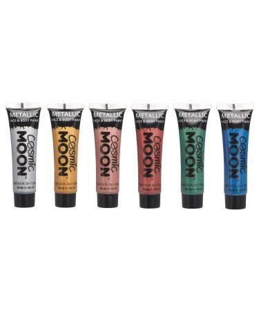 Face & Body Metallic Paint by Cosmic Moon - Water Based Face Paint Makeup for Adults Kids - 12ml (Set of 6)