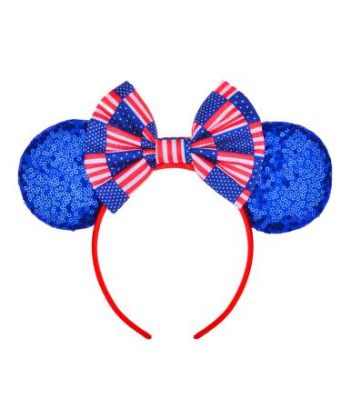 AVMBC 4th of July Headband Independence Day Striped Flag Hair Bow Mouse Ears Headband Chic Kids DIY Hair Accessories Women Headwear
