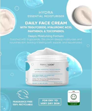 Hyaluronic Acid Moisturiser Face Cream - Hydrating Skincare with Vitamin E & B5 to Instantly Soothe and Replenish the Skin's Moisture Barrier - Intensely Nourishing Day Cream for Women and Men 50ml - Buy Online on GoSupps.com