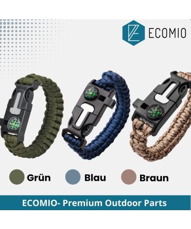 Ecomio Outdoor Survival Paracord Bracelet for Men - Multi-Functional with Flint Compass & Pipe - Perfect for Hiking Camping & Emergencies - Brown - Buy Online on GoSupps.com