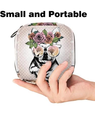Portable Storage Bags for Women's Bandages - Hand-Drawn Pug Design with Flowers | Multi-Color Menstrual Sheet Holder & Tampon Organizer - Buy Online on GoSupps.com