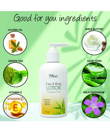 Deluvia Moisturizing Body & Face Lotion - 8oz Organic Aloe Vera Shea Butter Jojoba Oil Vitamin E & B5 - Daily Hydration for All Skin Types - Buy Online on GoSupps.com