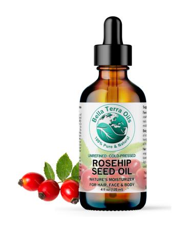 Bella Terra Oils - Organic Rosehip Oil 4 oz - Hailing from The Finest Rosa Mosqueta Abundant in Omega-6 & Omega-3 Fatty Acids Pure Radiance for Face 4 Fl Oz (Pack of 1)