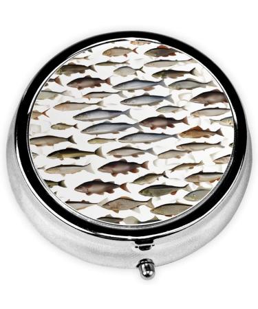 Salmon Printed Mini Round Pill Box - 3 Compartment Portable Organizer for Home Office & Travel - Buy Online on GoSupps.com