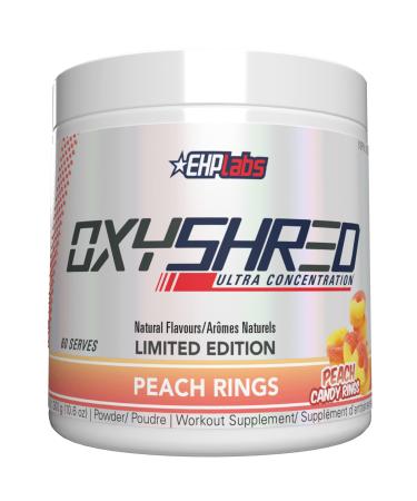 EHPlabs OxyShred Thermogenic Pre Workout Powder & Shredding Supplement - Preworkout for Men & Women Sugar Free Energy Powder with 150mg of Caffeine - Peach Candy Rings 60 Servings