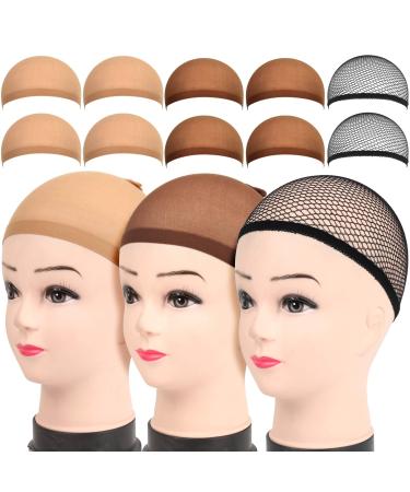 10 Pack Wig Caps, LEOBRO 4 Pack Brown Stocking Wig Caps, 4 Pack Light Brown Stocking Wig Caps, 2 Pack Black Mesh Net Wig Caps, for Women Girl Men, Halloween Cosplay Party Use