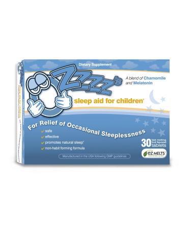OZzzz s Sleep Aid for Children with Melatonin and Chamomile Pediatrician Formulated Zero Sugar Vegan Orange Dream Flavor 30 EZ Melt Tablets 30 Count (Pack of 1)