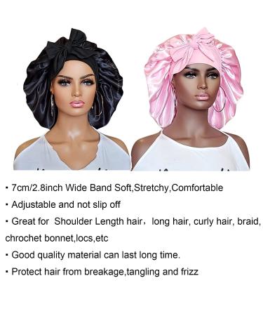 Jumbo Satin Hair Bonnet for Women - Stretchy Silk Bonnet for Long Curly Braids (Black) - Buy Online on GoSupps.com