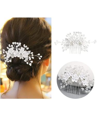 Makone Pearl and Crystal Bridal Wedding Hair Combs Set - Elegant Accessory for Women and Girls | Silver Flower Bride Comb - Buy Online on GoSupps.com