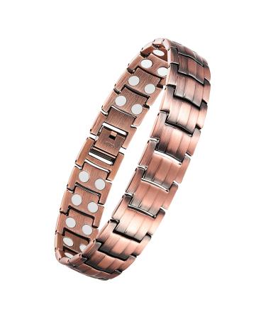 Jeracol Copper Bracelets for Men Magnetic Wristbands Bracelet with Double Row Strength Magnets Copper Magnetic Brazaletes with Remove Tool & Jewelry Gift Box Double-copper