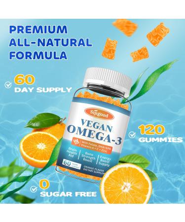2 Pack Omega-3 Gummies Potent Algae Omega Source Boost Brain Eye & Immune Function with DHA and EPA Vegan & Sugar Free Orange Flavor 120 Count Orange 60 Count (Pack of 2) - Buy Online on GoSupps.com