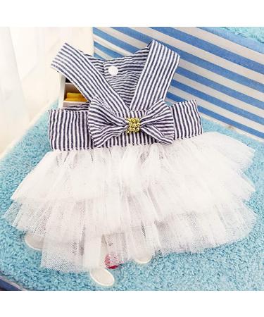 Tonsee Dog Tutu Dress with Bowknot - Striped Lace Princess Outfit for Small Dogs | XS White - Buy Online on GoSupps.com