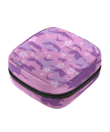 Menstruation pad bag with zipper women's napkin bag tampons collecting bags for women and girls (flying lanruo clouds and cherry blossoms violet pattern) Color 7