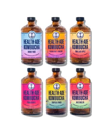 Health-Ade Kombucha Tea Organic Drink, Fermented Tea with Living Probiotics, Detoxifying Acids, Supports Gut Health, Non-GMO, Vegan, Gluten Free, 6 Pack (16 Fl Oz Bottles), Sampler Pack Kombucha Sampler Pack