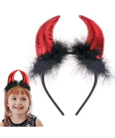 Devil Horns Headband Headbands for Women Birthdays Cosplay Glitter Red Devil Demon on Head Band with Black Plush Fancy Devil Accessory for Adult Kids Halloween Carnival Party Masquerade Hen Nights
