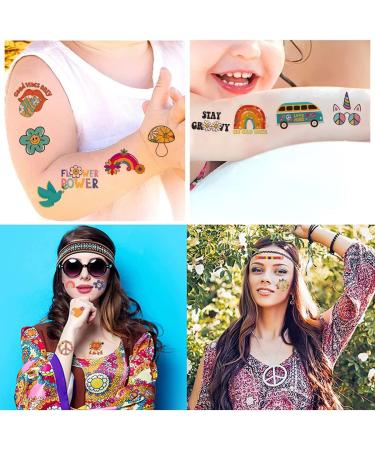 10 Sheets 70s Retro Hippie Theme Temporary Tattoos Groovy Tattoos Stickers for Kid Women Love and Peace Sign Waterproof Face Body Fake Tattoos Stickers for Hippie Party Favor Supplies - Buy Online on GoSupps.com