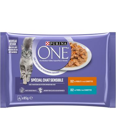 PURINA ONE Sensitive Cat Tapered in Sauce Assorted Flavors Chicken and Tuna Meal Bags for Adult Cats 4x85g | Pack of 12 - Buy Online on GoSupps.com