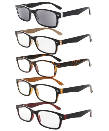 Eyekepper 5 Pack Reading Glasses for Women Spring Hinges Readers Include Reading Sunglasses +1.00 +1.00 5 Pairs Mix(1 of Each Color)