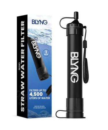 Survival Gear Straw Water Filter - Straw Filter for Healthy Drinking - Survival Water Filter Blocks 99.99% Microplastics, Backpacking Gear for Hiking, Biking & Camping, Survival Straw Water Purifier Black 1