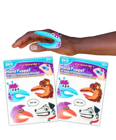 Kids Party Favor Hand Puppets Tattoos - Animal Finger Mustache Monkey Spider Giraffe Temporary Tattoos for Halloween Costume Accessories - Buy Online on GoSupps.com