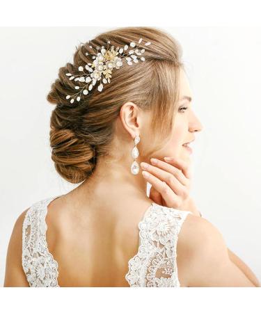 inSowni 5 Pieces Gold Metal Pearl Rhinestone Wedding Bridal Leaf Flower Hair Clips Barrettes+U-shaped Floral Hair Pins Accessories Headpieces for Brides Bridesmaids Women Girls - Buy Online on GoSupps.com