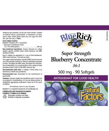 Buy Natural Factors BlueRich Blueberry Concentrate 500mg - Super Strength, 90 Softgels - Buy Online on GoSupps.com