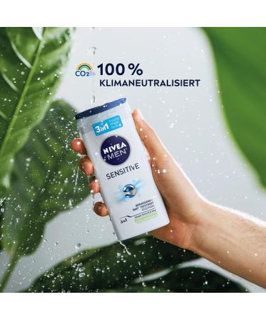 Nivea Men Sensitive Shower Gel 250ml - pH-Skin-Friendly Care for Body Face & Hair with Bamboo Extract - New Version - Buy Online on GoSupps.com