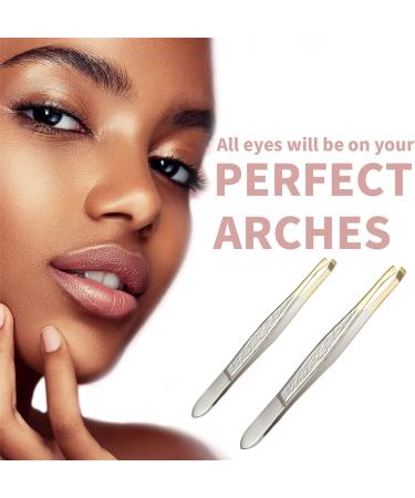 Luvadeyo Stainless Steel Eyebrow Tweezers - Professional Classic Plucking Tool for Hair Removal Eyelash Extension and Facial Care - Offset Design & Gold-Plated Finish - Buy Online on GoSupps.com