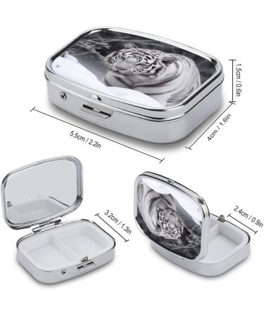 White Tiger in Snow Print Pill Box | 2 Compartment Portable Medicine Organizer | Decorative Metal Pill Case for Travel - Buy Online on GoSupps.com