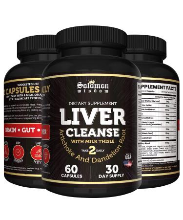 SOLOMON WISDOM Liver Cleanse Dietary Supplement with Milk Thistle Artichoke & Dandelion Root - Liver Detox & Repair Formula for Toxin Removal Support & Normal Function - 60 Liver Aid Capsules