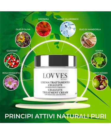 LOVVES AntiCellulite Cream High Natural Cosmetics LiporiReducing and Draining Stimulates Blood Circulation High Moisturizing Power Glass jar size 200 ml - Buy Online on GoSupps.com