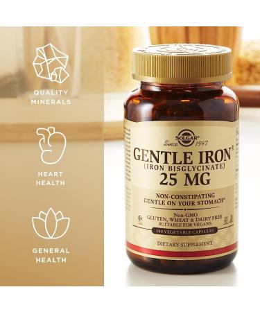 180 Vegetable Capsules of Gentle Iron Bisglycinate 25mg - Non-Constipating & Non-GMO - Gluten-Free Formula for Gentle Stomach - 180 Servings - Buy Online on GoSupps.com