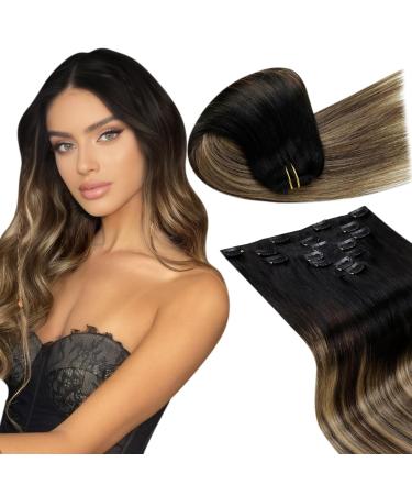 LAAVOO brown Clips Extensions Real Hair Balayage 55cm Real Hair Extensions Clip Double Tress Hair extension Real hair clip black ombre brown balayage caramel blonde 105g 7pcs 55cm #1b/4/27 55cm-105g 4.2 #1b/4/27