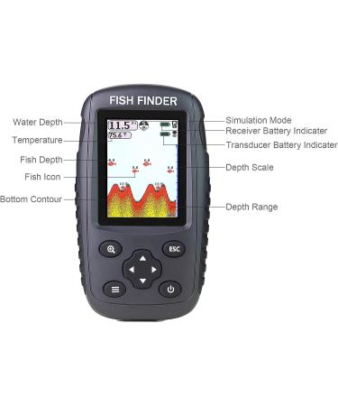 Venterior Portable Rechargeable Fish Finder with Wireless Sonar Sensor - Color LCD Display - Fish Size, Depth, Water Temperature - Bottom Contour Detection - Black - Buy Online on GoSupps.com
