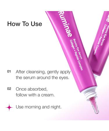 Ruminae Peptide & Collagen Eye Serum for Hydrated Smooth-Looking Under Eyes with Niacinamide | Fragrance Free Sensitive Skin Safe | Korean Skincare 30ml 1 fl.oz - Buy Online on GoSupps.com