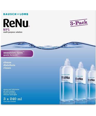 ReNu Multi-Purpose Contact Lens Solution 3 x 240ml - Soft Contact Lenses for Comfortable Wear - Gentle on Sensitive Eyes - Clean Disinfect Rinse Lubricate and Store your Lens - Lens Case Included 240 ml (Pack of 3) - Buy Online on GoSupps.com