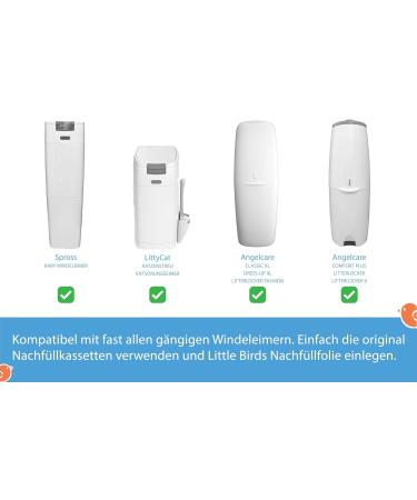 Little Birds 8 Premium Diaper Refill Films - Maximum Odor Protection Up to 280 Diapers - Compatible with Angelcare Litterlocker Spross Littycat - 1 Piece (8 Pack) - Buy Online on GoSupps.com