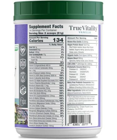 Buy Green Foods True Vitality Plant Protein Shake with DHA Vanilla - 25.2 oz | International Shipping Available - Buy Online on GoSupps.com