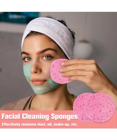 Zocone 70 PCS Natural Wood Pulp Cotton Face Sponges - Reusable Compressed Facial Sponge for Cleansing and Exfoliating - Pink - Buy Online on GoSupps.com
