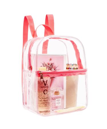 Clear Backpack Stadium Approved Heavy Duty Cold-Resistant Transparent PVC Backpack with Work Security Travel & Stadium(Pink)