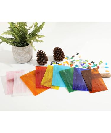 Lanyani Semi-Translucent Stained Glass Sheets Pack - 10 Sheets Variety Mixed Color Cathedral Glass for Mosaic Work - Buy Online on GoSupps.com