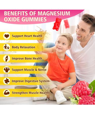 2 Pack Magnesium Oxide Gummies 400mg Chewable Magnesium Oxide Supplement for Adults & Kids Nerve & Muscle Support Vegan Raspberry Flavor 120 Count 120 Count (Pack of 1) - Buy Online on GoSupps.com