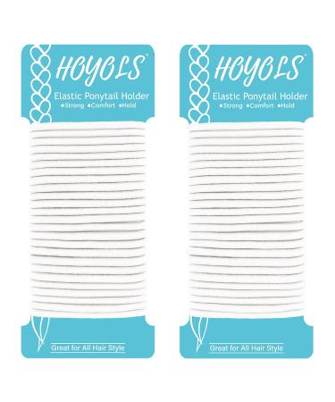 Hoyols Ponytail Holders No Metal Braided Hair Bands Elastic Thick Tie for Women Thick Fine Curly Hair gomas para el pelo 50 Count 4mm (White)