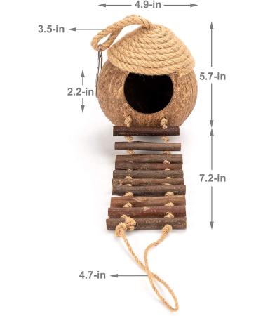 Coconut Bird Nest Hut with Ladder for Parrots, Parakeet, Conures, Cockatiel - Small Animal House Cage Decor - Buy Online on GoSupps.com