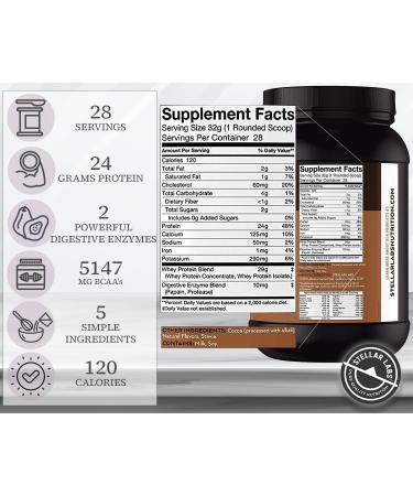 Stellar Labs Chocolate Whey Protein Powder with BCAA's & Whey Isolate | Low FODMAP Certified, Non GMO, Gluten Free, Soy Free | Ideal for Keto & Post Workout | 2lb Pack - Buy Online on GoSupps.com